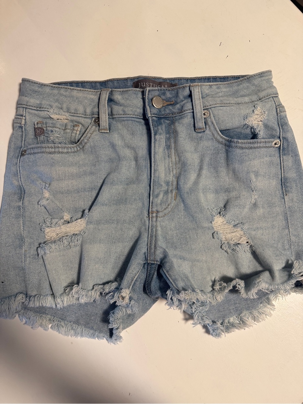 Just USA Light Wash Ripped Denim Cutoff Shorts